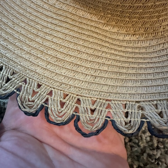 Anne Klein Tan Wide-Brimmed Sun Hat with Pom-Pom Trim - Picture 6 of 7